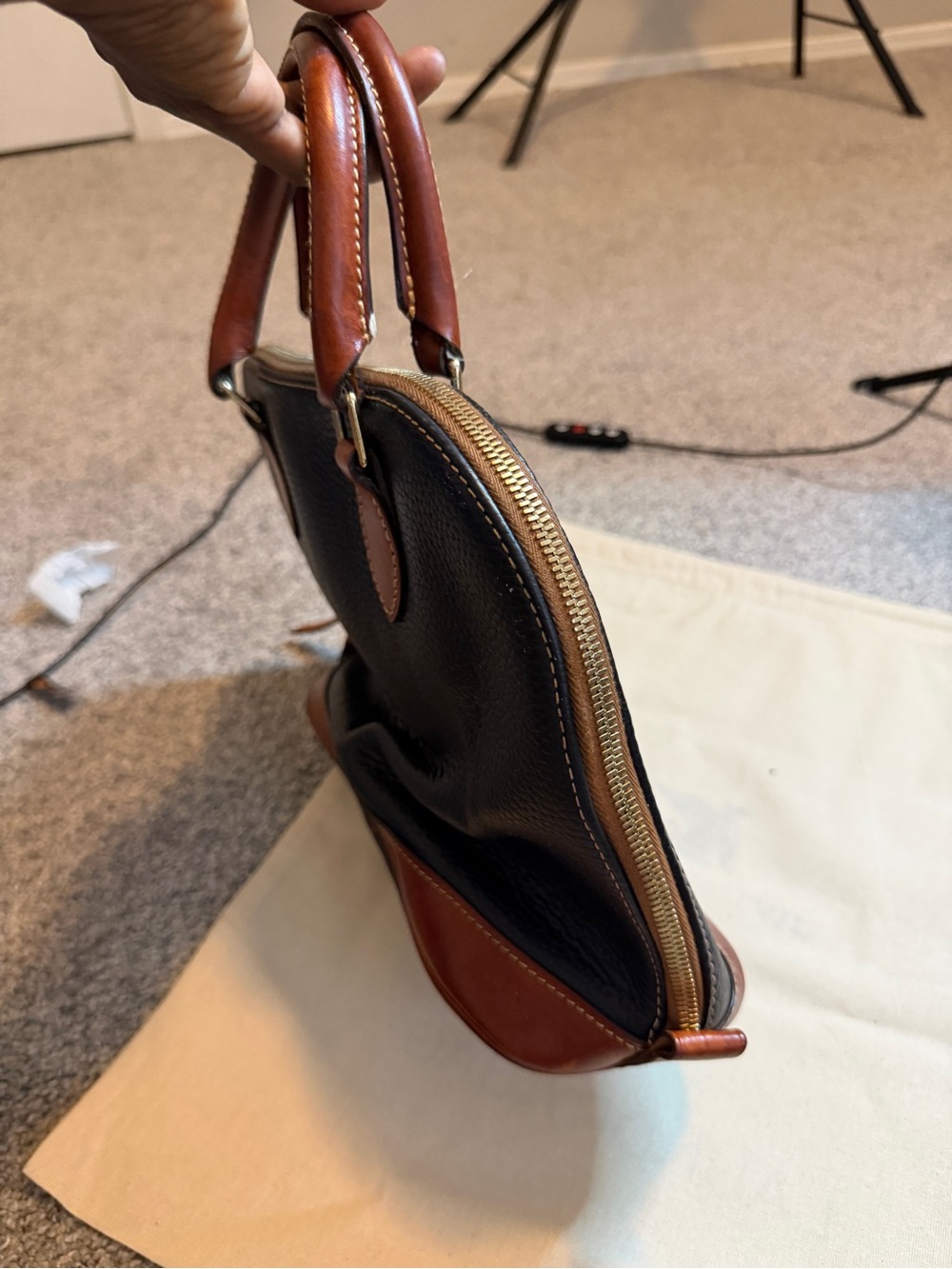Dooney & Bourke Black and Brown Pebbled Leather Dome Satchel - Picture 5 of 16